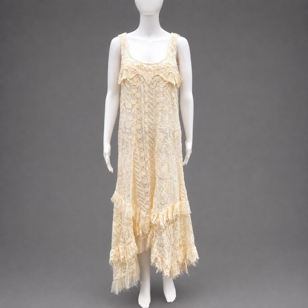 Sundance Size L Ivory Embroidered Lace Maxi Dress Boho Bridal Asymmetrical